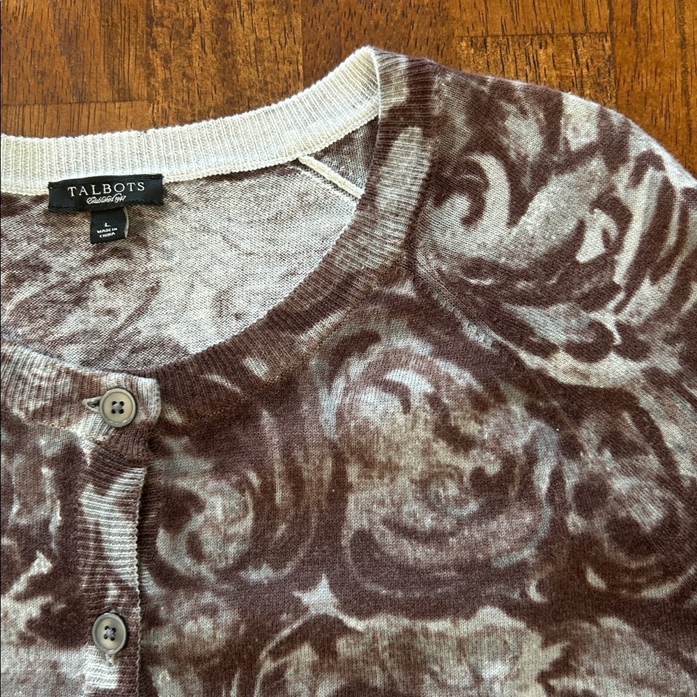 Talbots Marino wool blend floral print cottagecore cardigan women’s L​​ - Picture 5 of 5